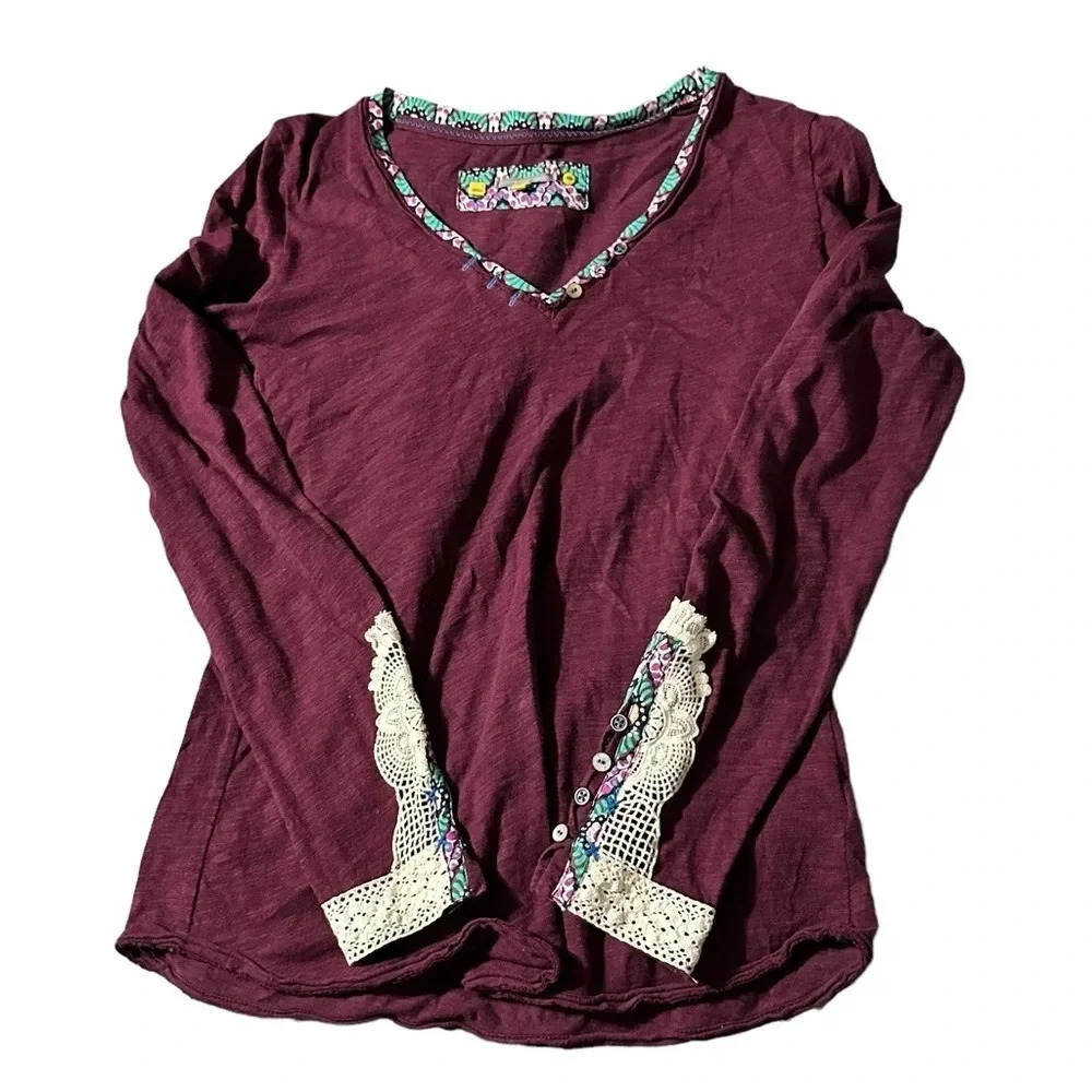 Little Yellow Button women's XS long sleeve purple shirt with lace